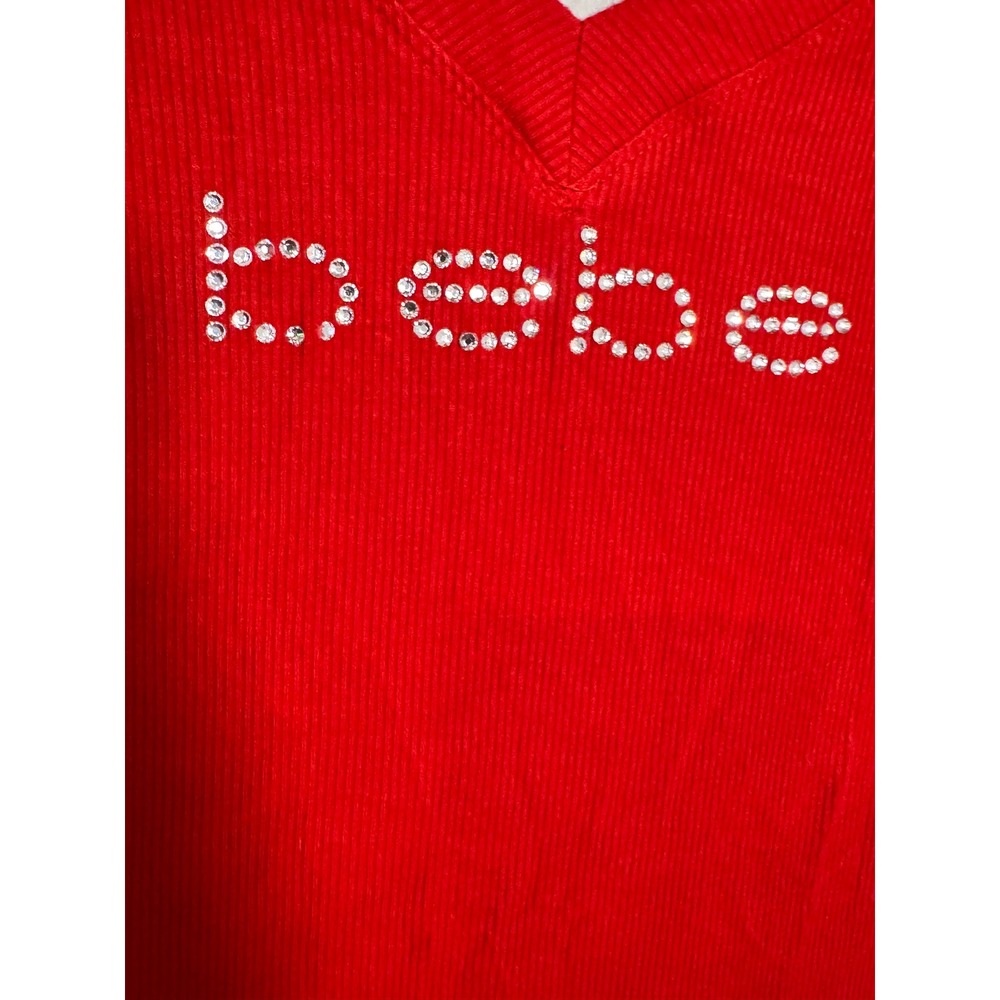 Bebe Red Rhinestone Logo Knit‎ Bodycon Midi Dress - Picture 2 of 6